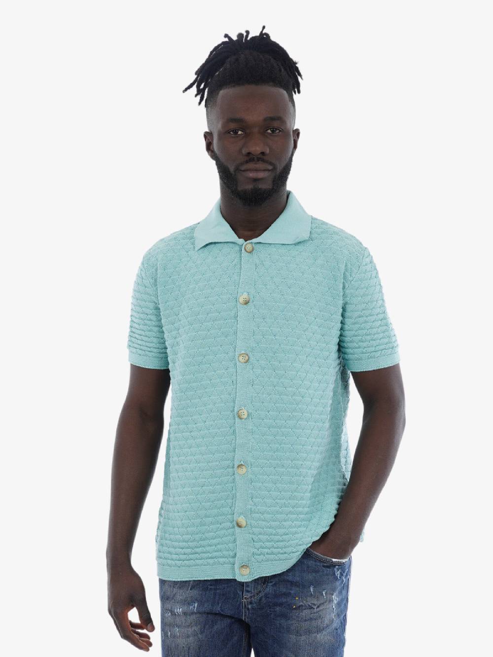 3DICI Polo Knit Uomo In Cotone Azzurra