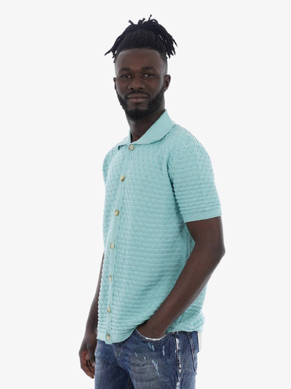 3DICI Polo Knit Uomo In Cotone Azzurra