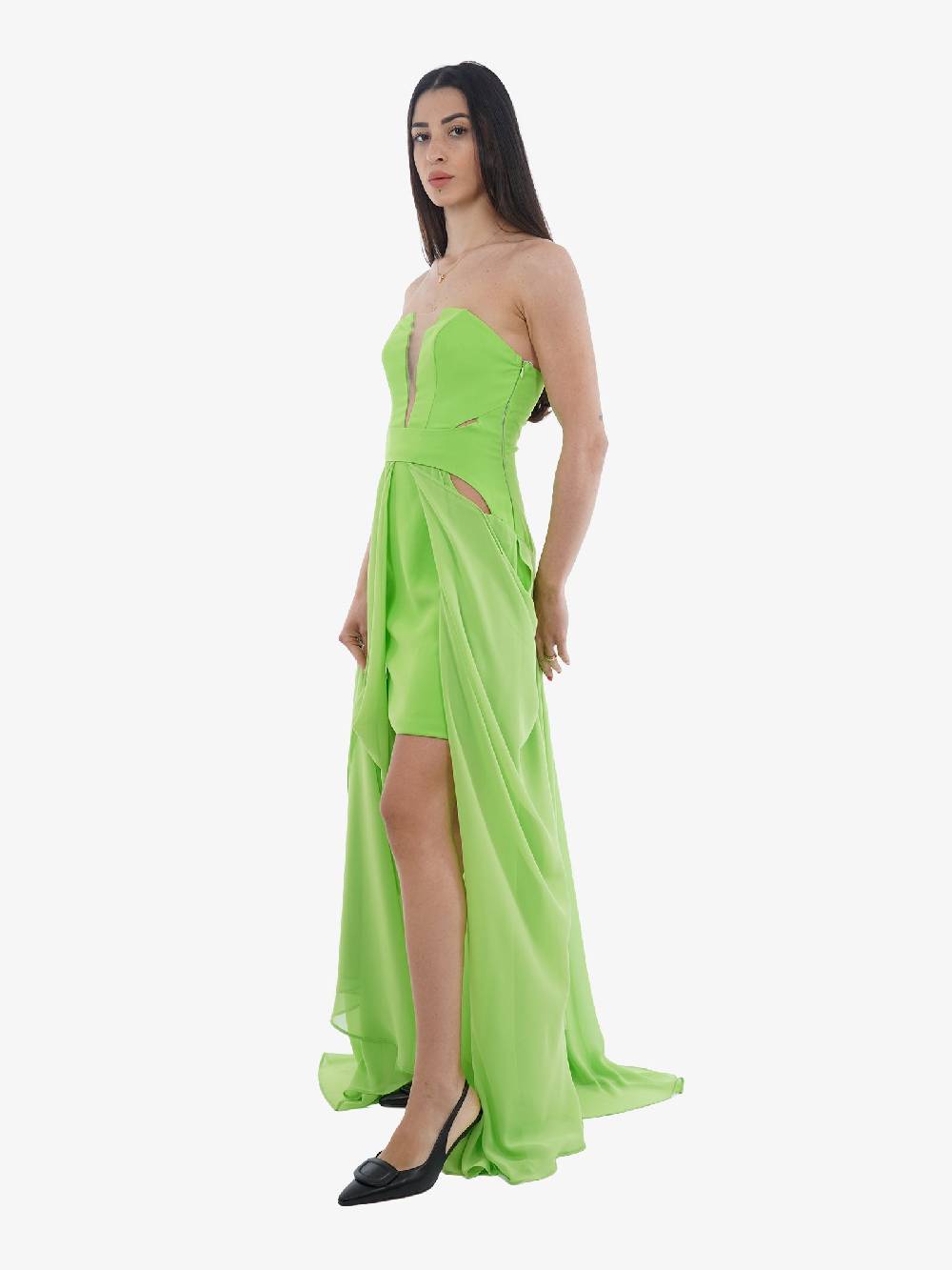 MONIQUE GARCONNE Abiti Lunghi Donna In Poliestere Verde Mela Con Dettagli Eleganti