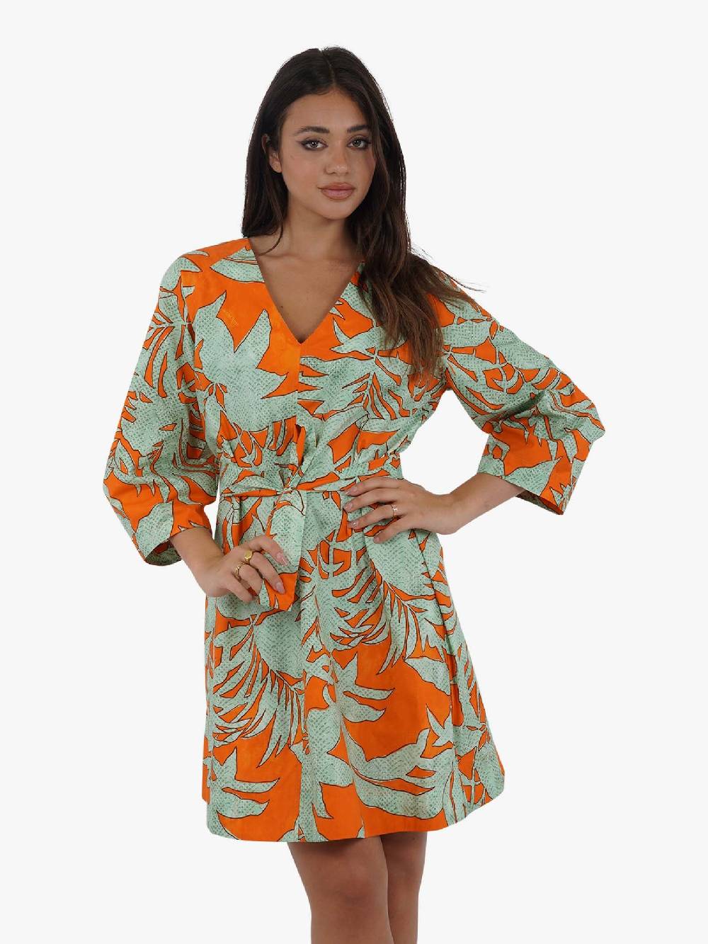 OTTOD'AME Abito corto con stampa GUY_DA5051 donna cotone verde