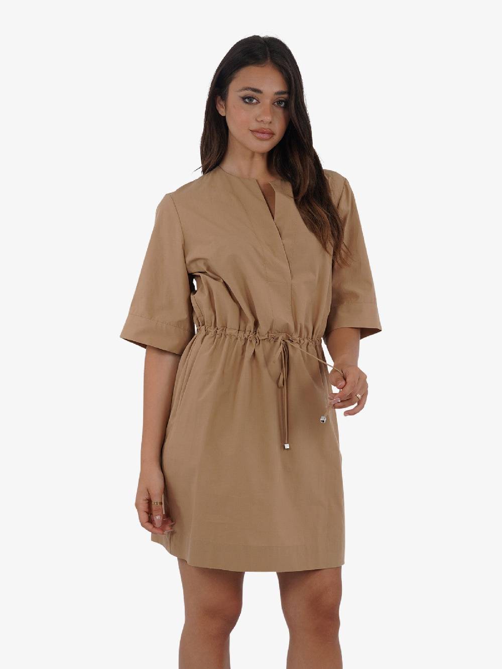 OTTOD'AME Abito Corto In Popeline Con Coulisse In Vita PCH_DA5065 Donna Cotone Marrone