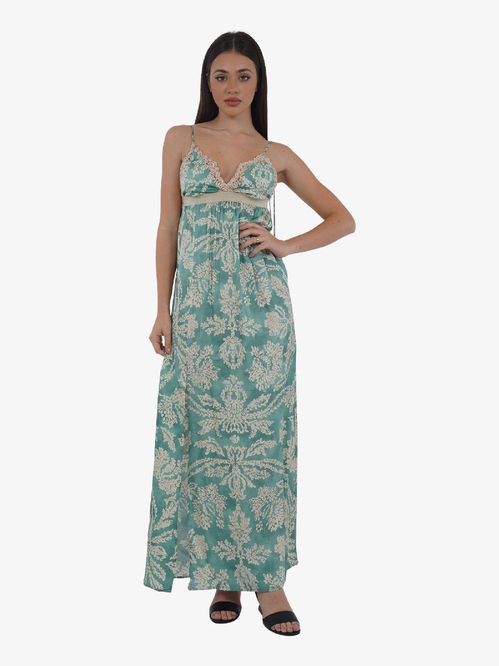 MERCI Abito Lungo ABM02F Donna Con Stampa Floreale Verde