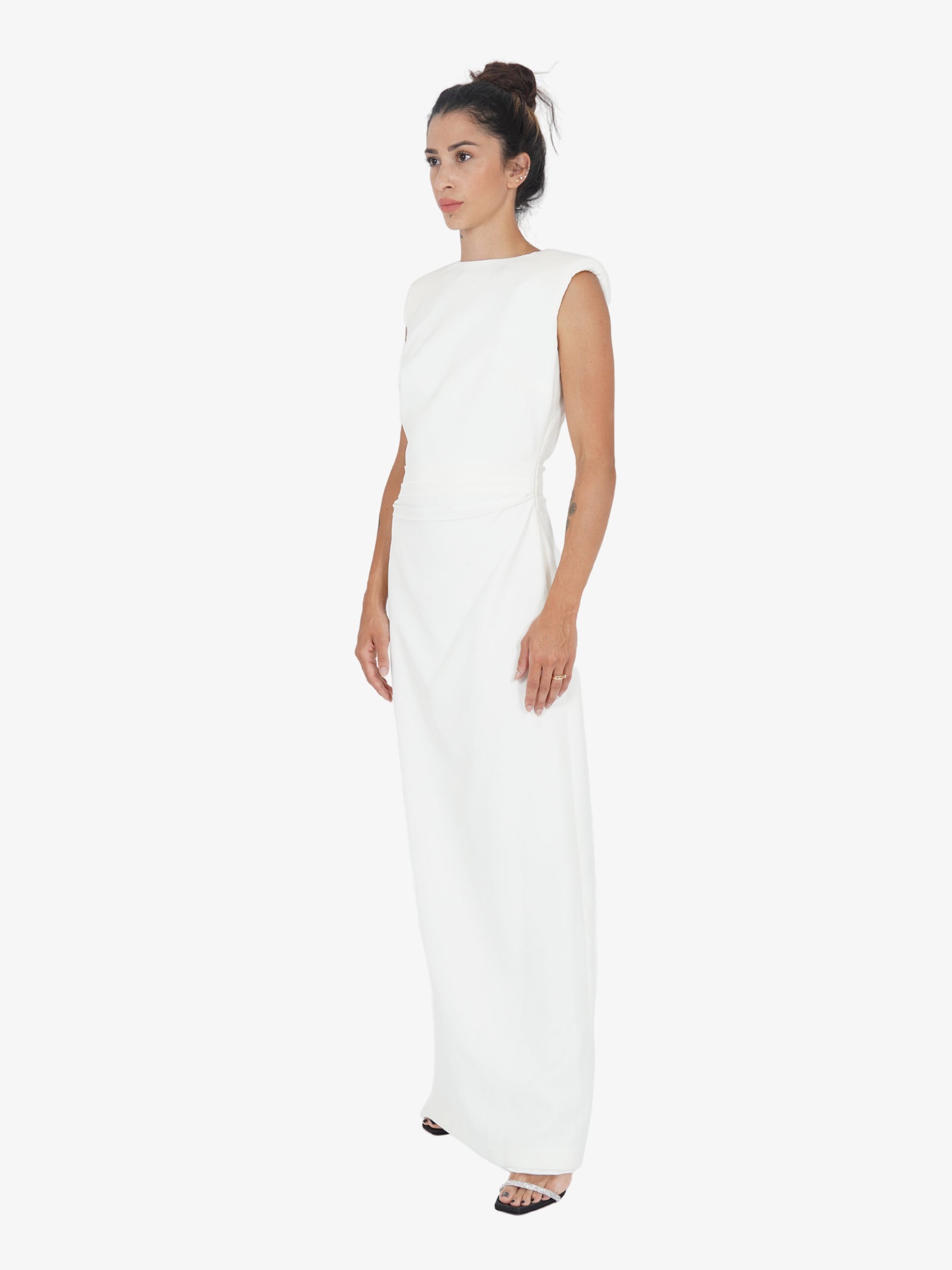 MANGANO Abito Lungo Aderente A048 Donna Con Zip Schiena Bianco