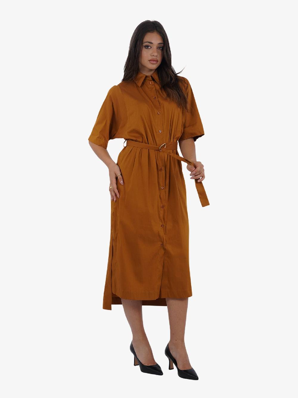 SEMICOUTURE Abito Lungo Con Cintura S4SK28 Donna Cotone Marrone