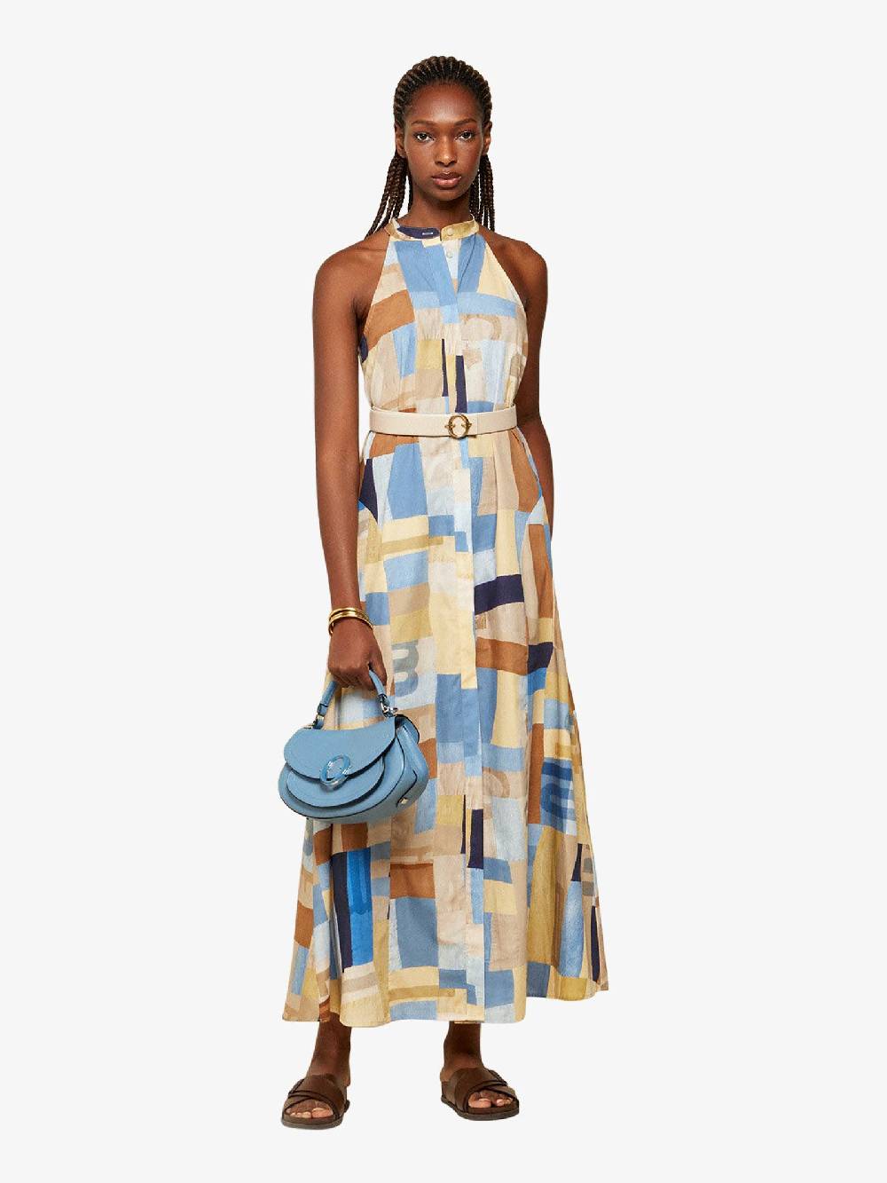 OTTOD'AME Abito Lungo Con Spacco MCO_DA5088 Donna Cotone Multicolor