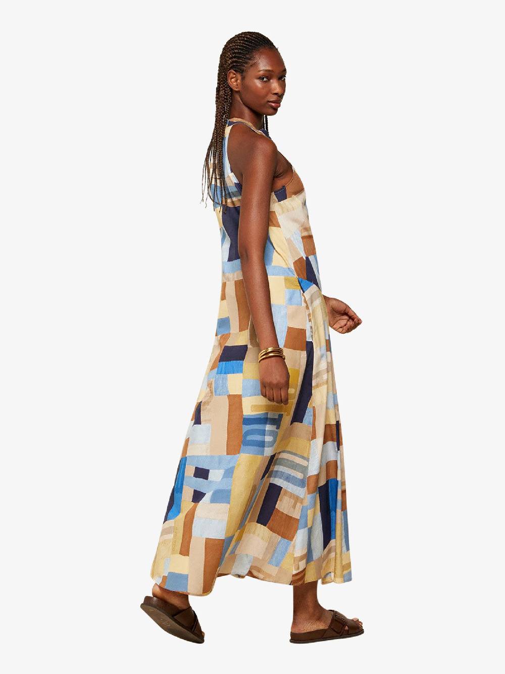 OTTOD'AME Abito Lungo Con Spacco MCO_DA5088 Donna Cotone Multicolor