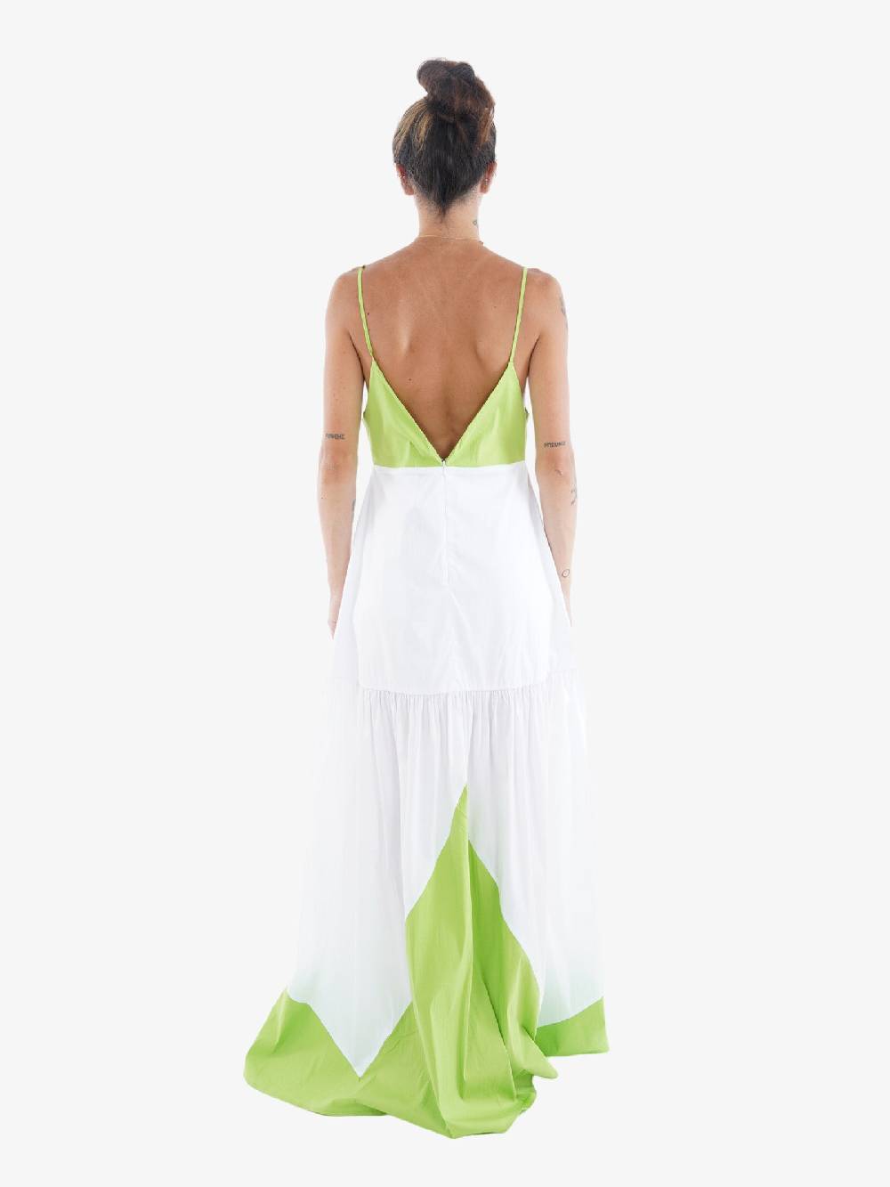 JIJIL Abito Lungo Donna In Cotone Bicolore Bianco/verde