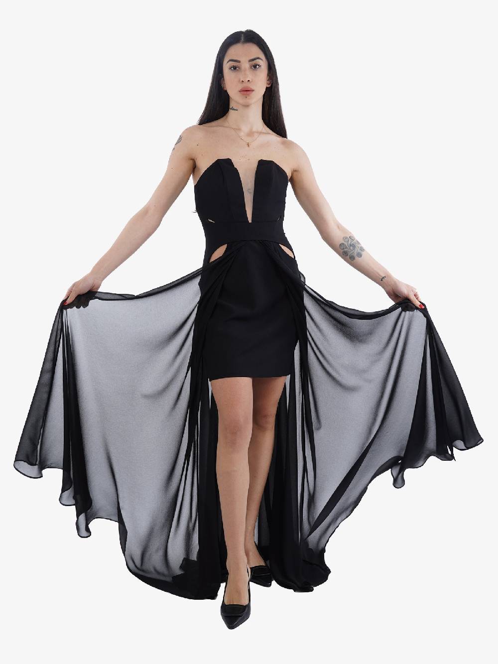 MONIQUE GARCONNE Abito Lungo Donna Nero Con Dettagli Eleganti