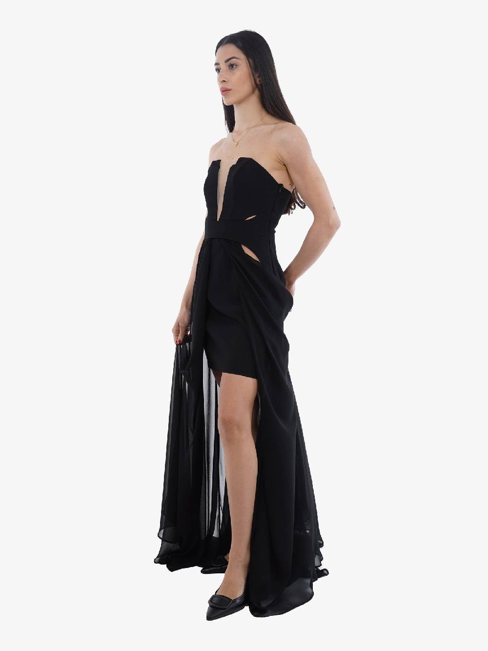 MONIQUE GARCONNE Abito Lungo Donna Nero Con Dettagli Eleganti