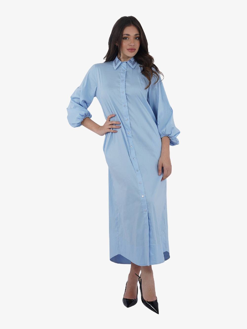JIJIL Abito lungo maxi a camicia AB061 donna cotone azzurro