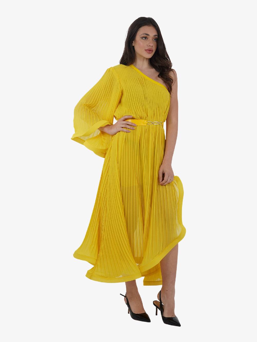 SPACE SIMONA CORSELLINI Abito Lungo Monomanica In Georgette Plissettata P24CPAB087 Donna Viscosa Giallo