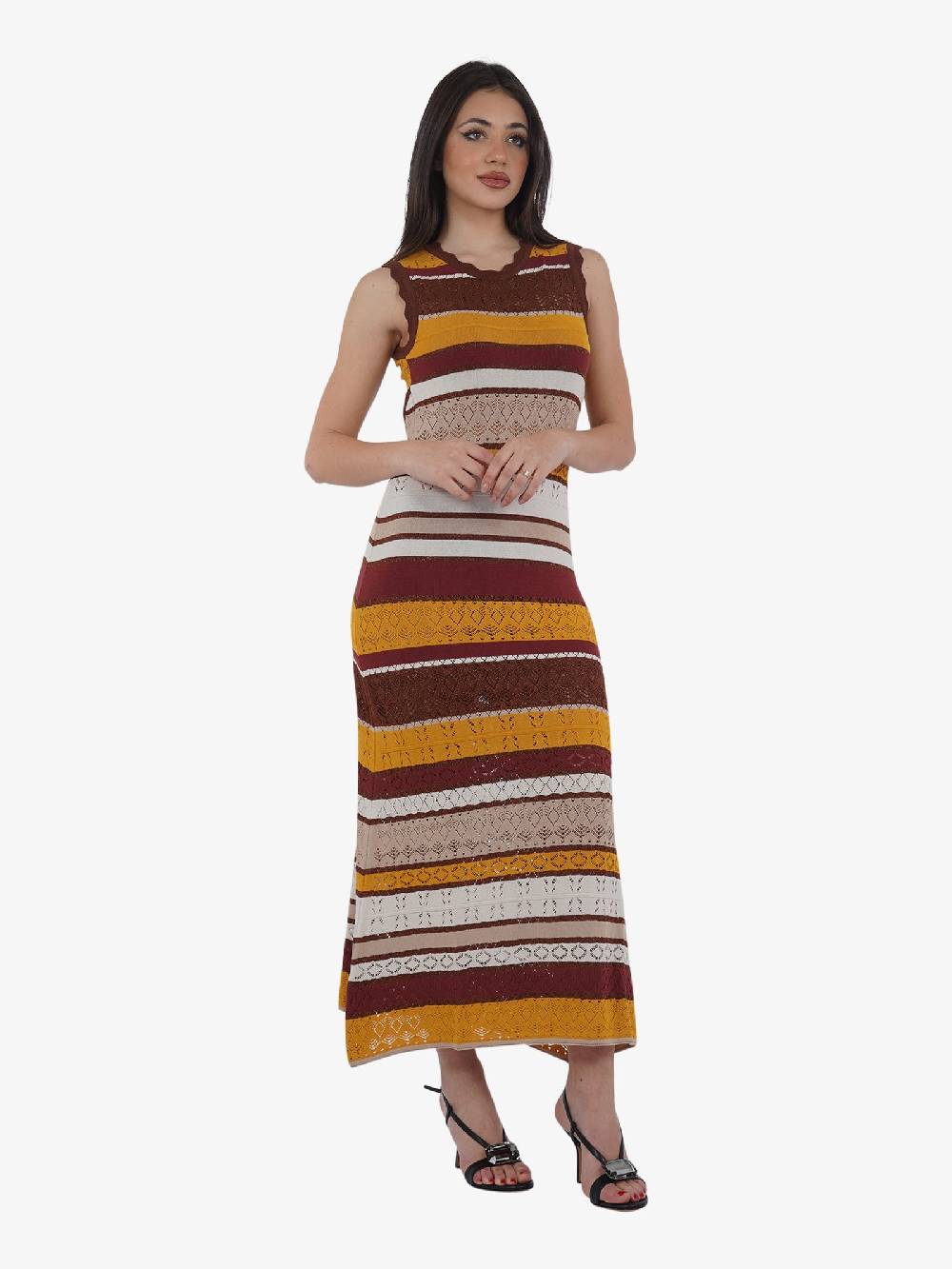 AKEP Abito Lungo Smanicato In Punto Pizzo VSKD05068 Donna Viscosa Marrone