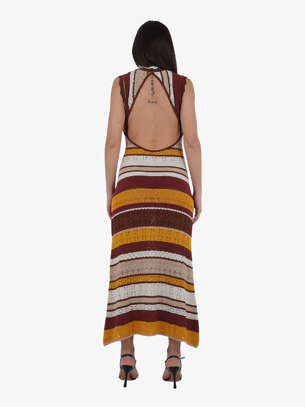 AKEP Abito Lungo Smanicato In Punto Pizzo VSKD05068 Donna Viscosa Marrone