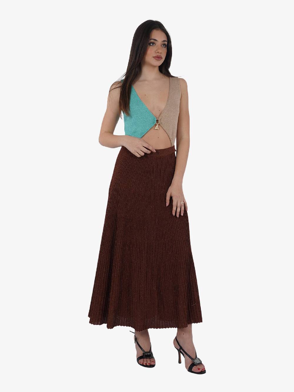 AKEP Abito Midi Block Color In Lurex VSKD05017 Donna Viscosa Marrone