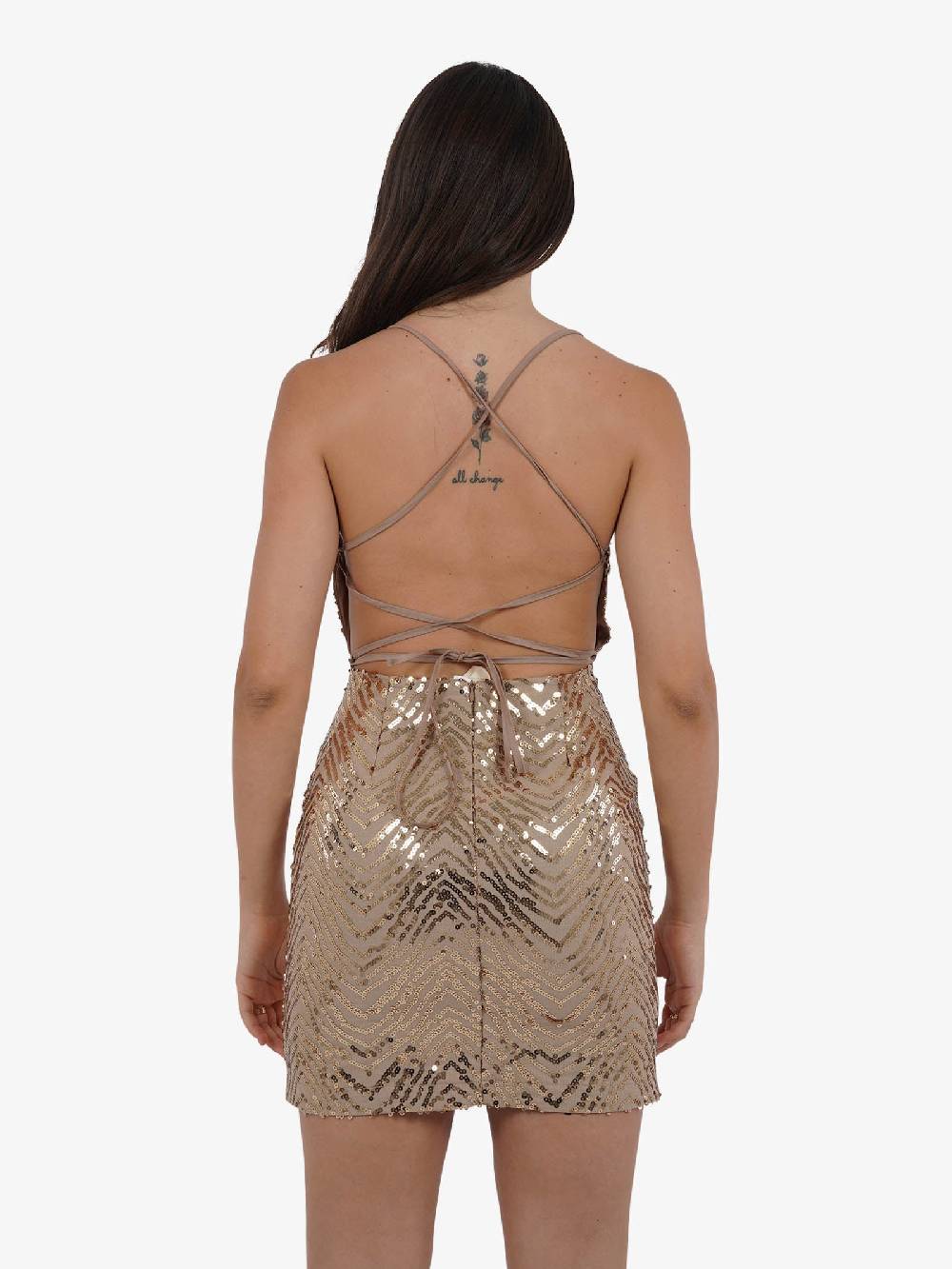 HAVE ONE Abito Midi Con Pailletters AVS-L086 Donna Viscosa Beige