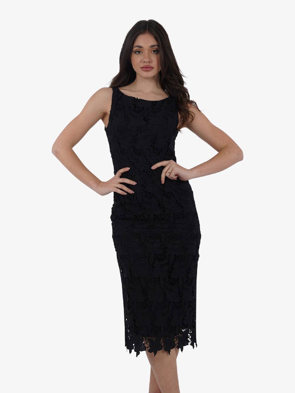 NORA BARTH Abito midi in pizzo 24041-146 donna cotone nero