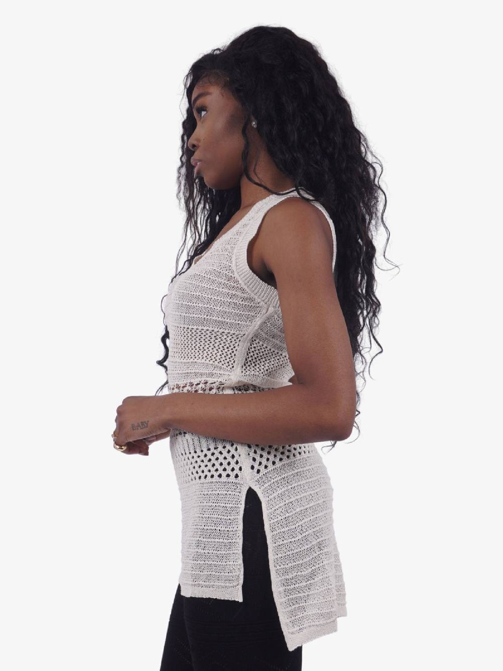 AKEP Canotta Lunga Traforata Donna Bianca