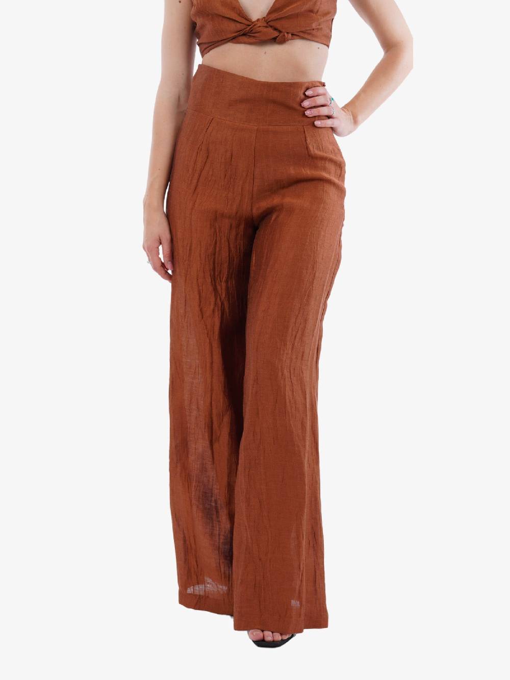 AKEP Pantalone In Lino Donna Marrone