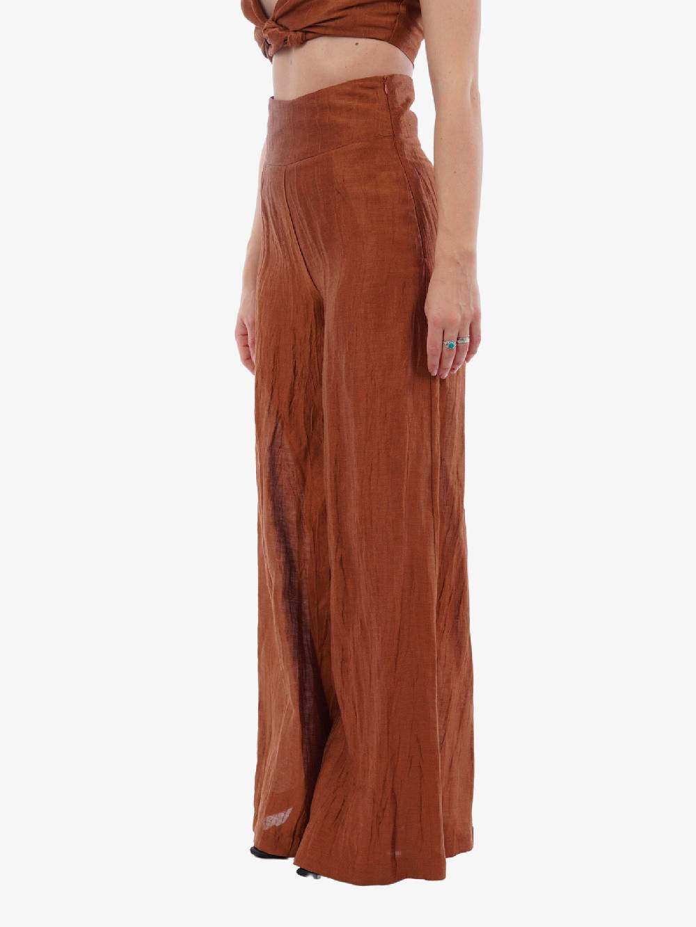 AKEP Pantalone In Lino Donna Marrone