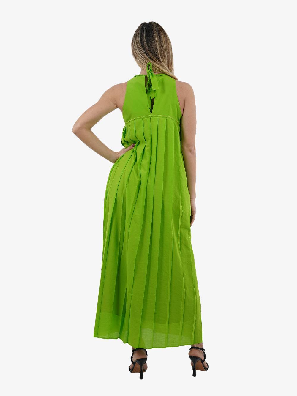 ALYSI Abito Voile Plissé Girocollo Donna Verde