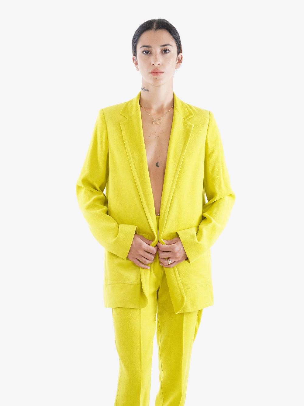 ALYSI Giacca Blazer Donna Limone Effetto Ciniglia