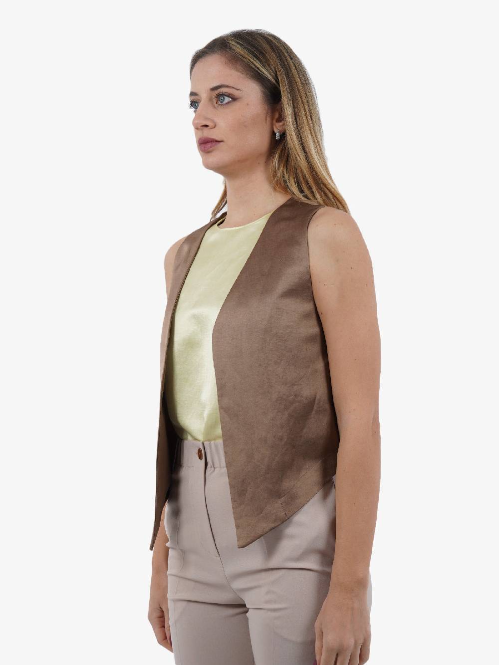 ALYSI Gilet In Lino Donna Marrone