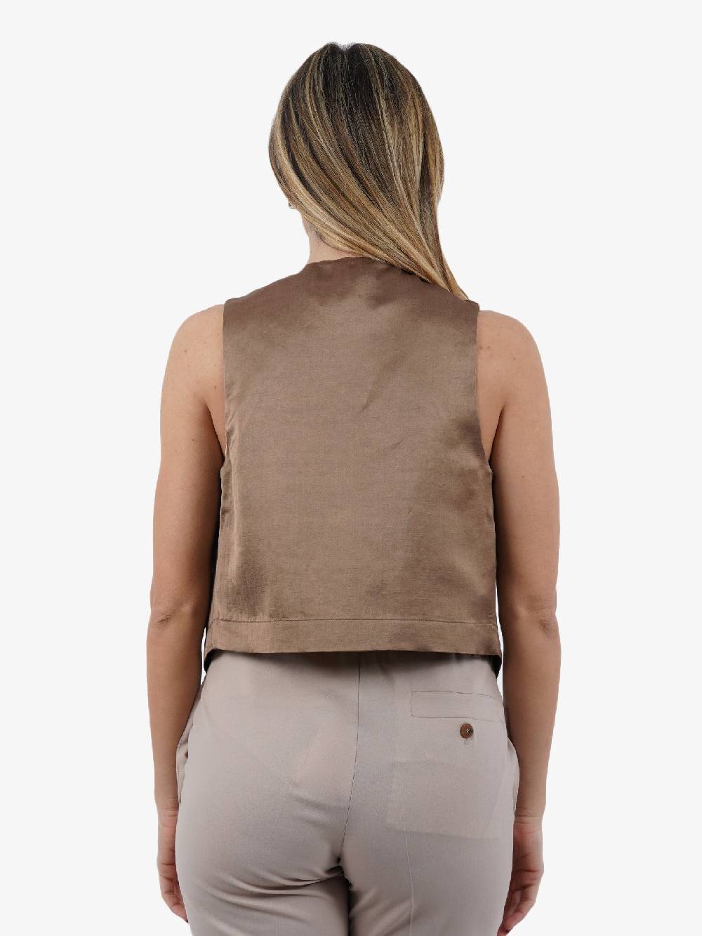 ALYSI Gilet In Lino Donna Marrone