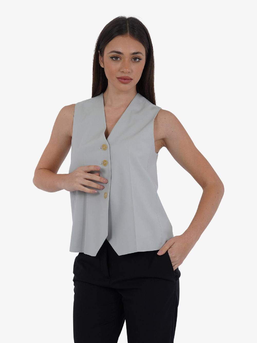 ALYSI Gilet Sartoriale Donna In Tela Di Lana Perla