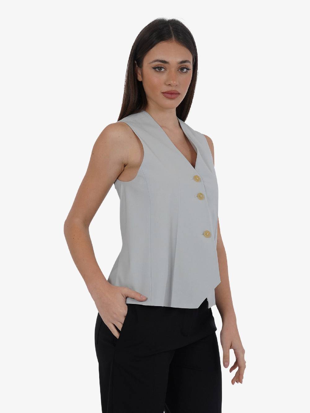 ALYSI Gilet Sartoriale Donna In Tela Di Lana Perla