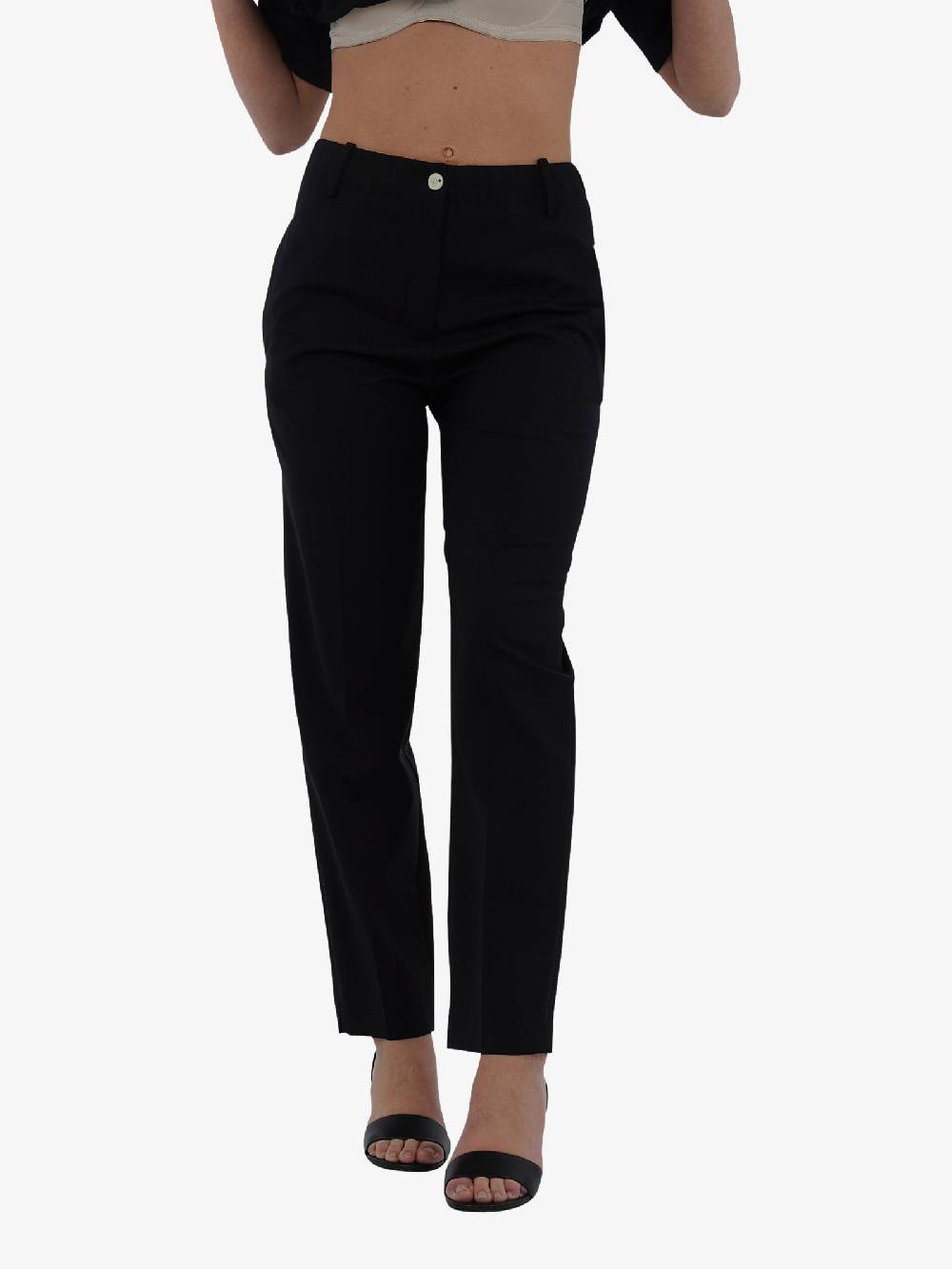 ALYSI Pantalone Chino Donna In Tela Di Lana Nero