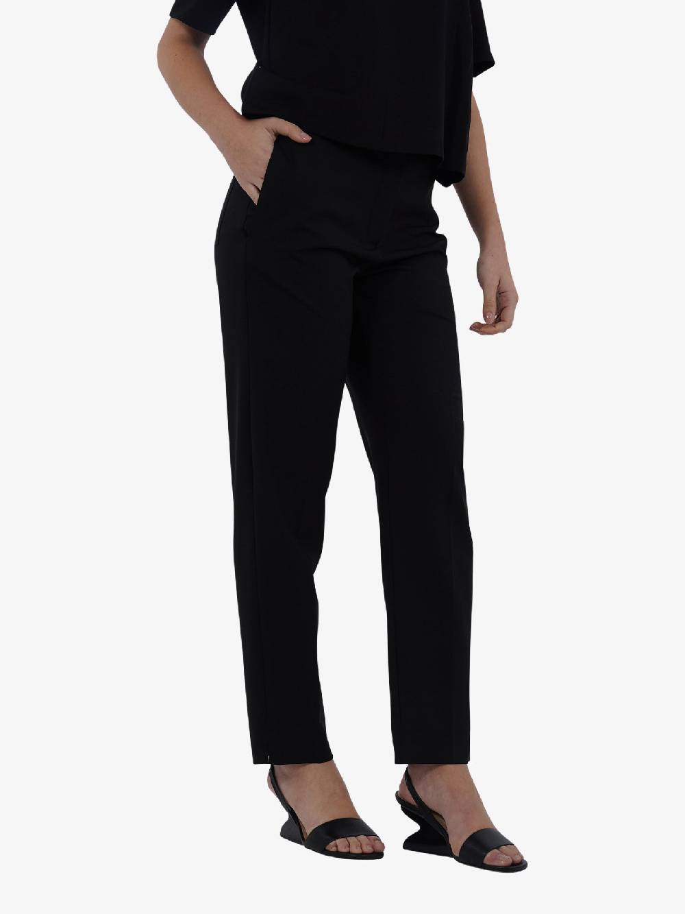 ALYSI Pantalone Chino Donna In Tela Di Lana Nero