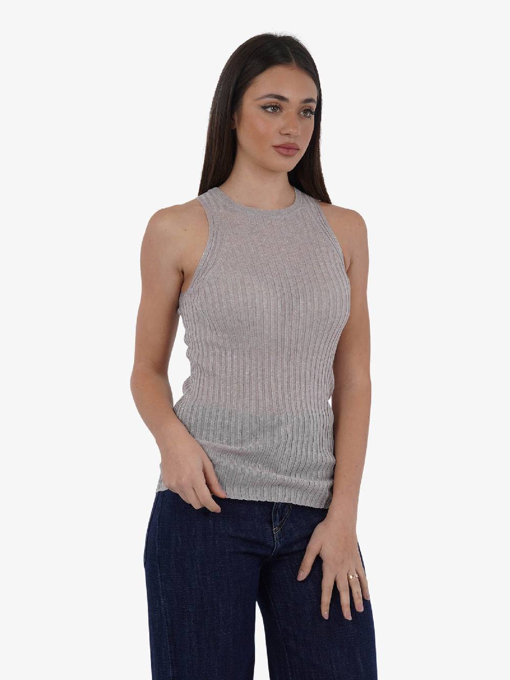 ALYSI Top Canotta Donna A Costina Glossy Lilla