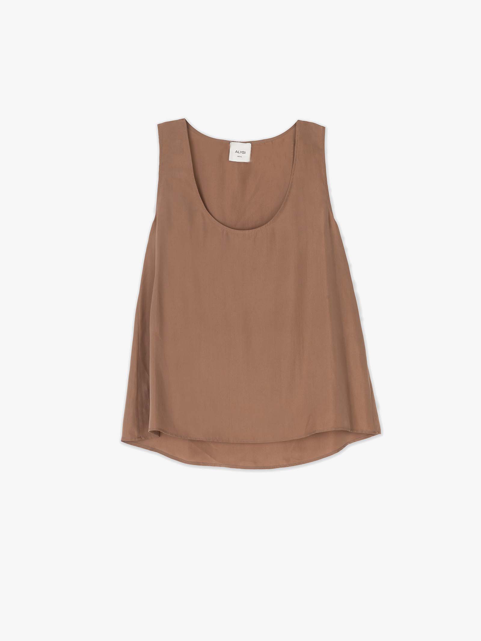 ALYSI Top Habutay donna con scollo tondo legno