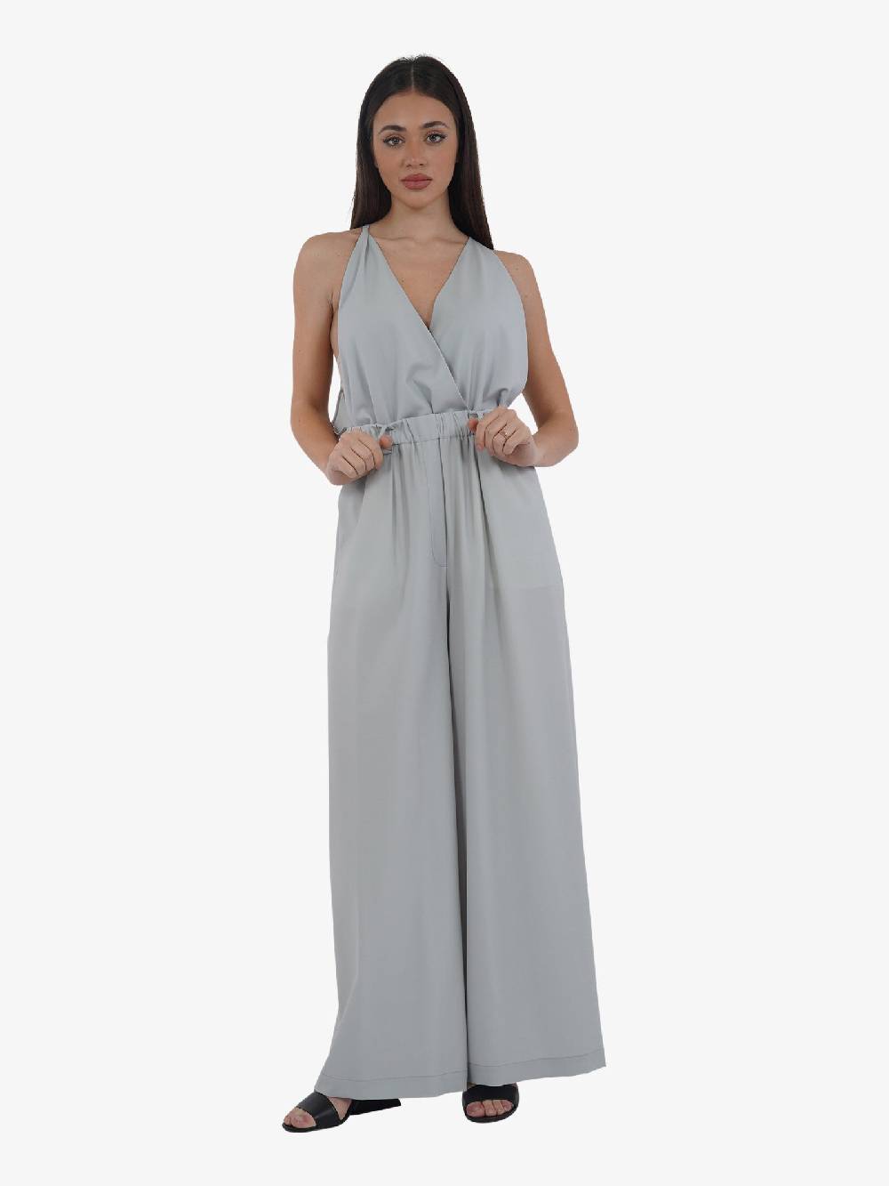 ALYSI Tuta Wide Leg Donna In Tela Di Lana Perla