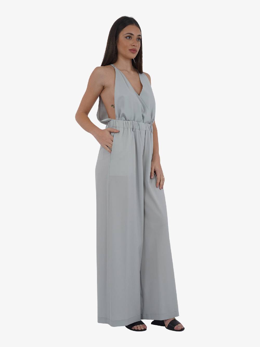 ALYSI Tuta Wide Leg Donna In Tela Di Lana Perla