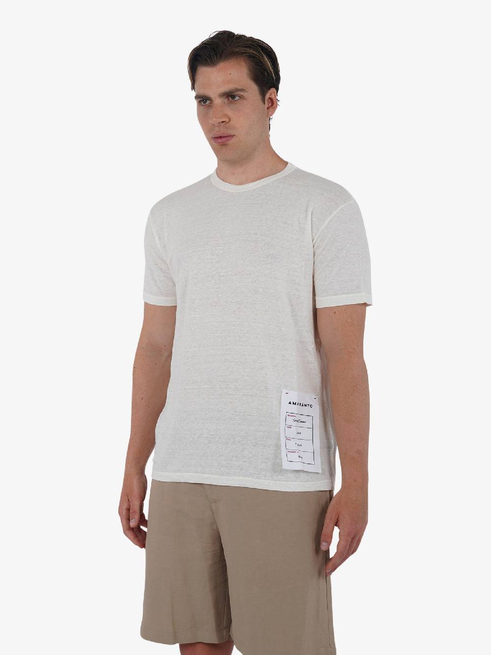 AMARANTO T-shirt B6B0008 Uomo Lino Panna