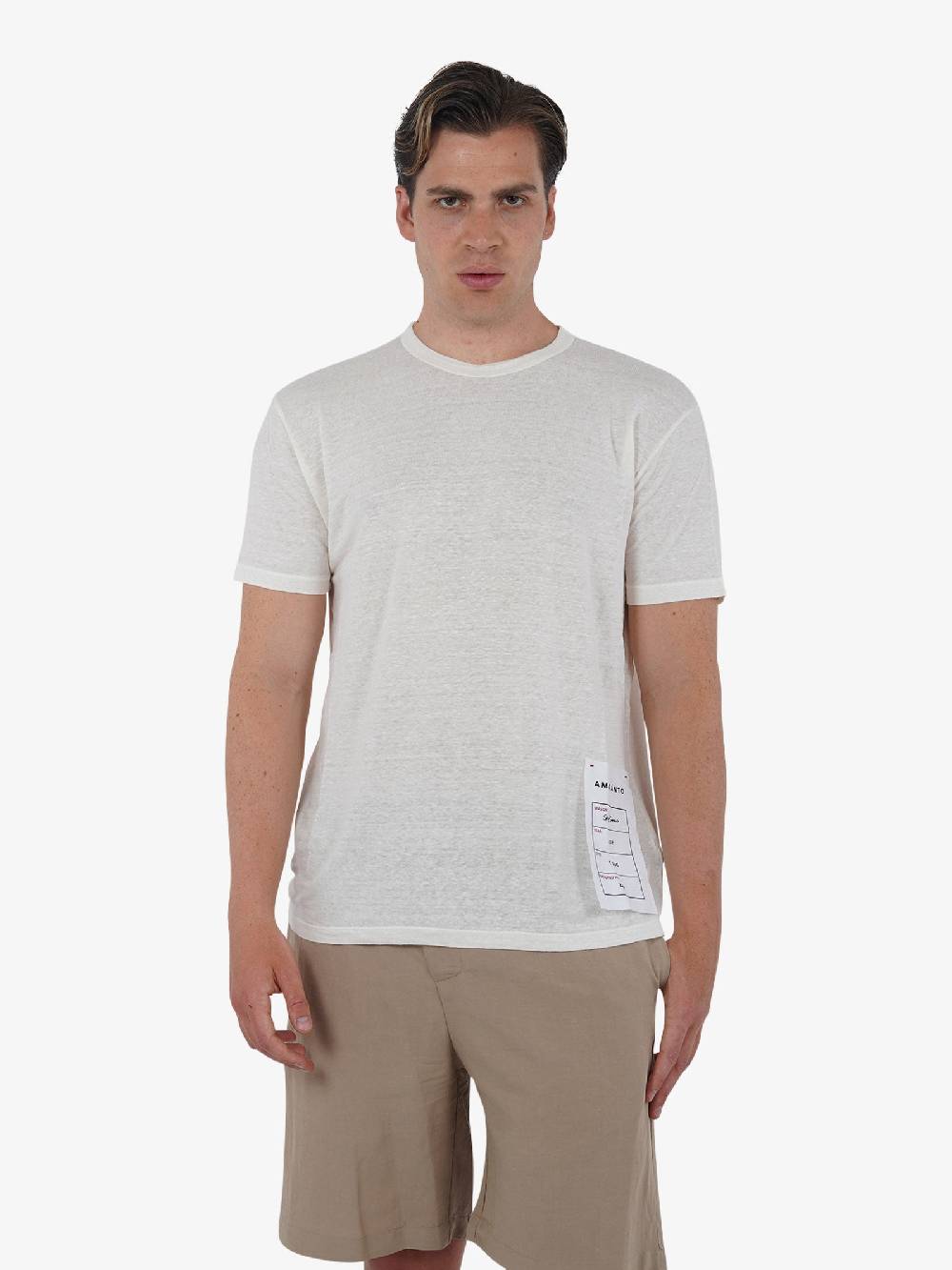 AMARANTO T-shirt B6B0008 uomo Lino panna