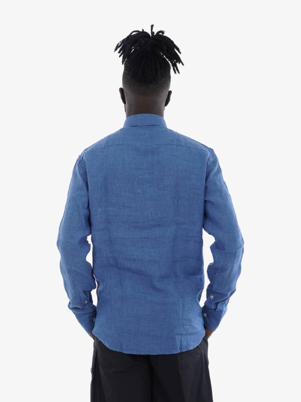 BASTONCINO Camicia Simo Collo 164 Uomo In Lino Blu