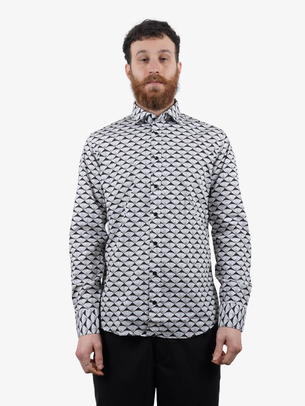 BASTONCINO Camicia Uomo Cotone Nero Simo Collo 164