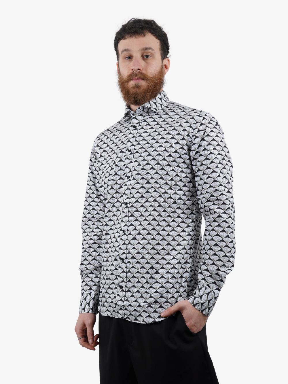 BASTONCINO Camicia Uomo Cotone Nero Simo Collo 164