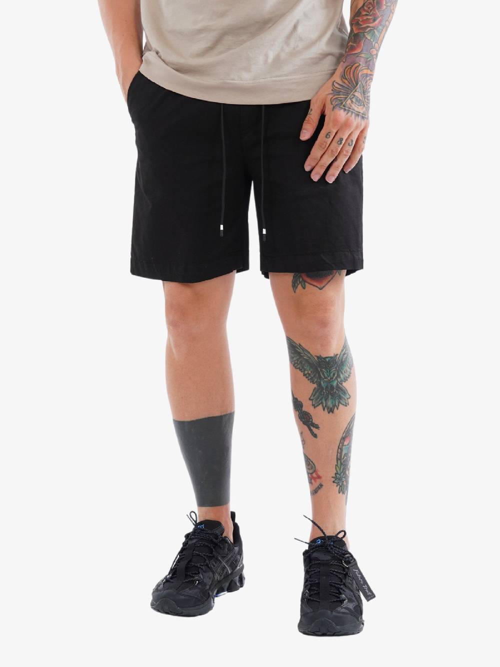 WHITE OVER Bermuda 00405 Uomo In Cotone Bianco Nero