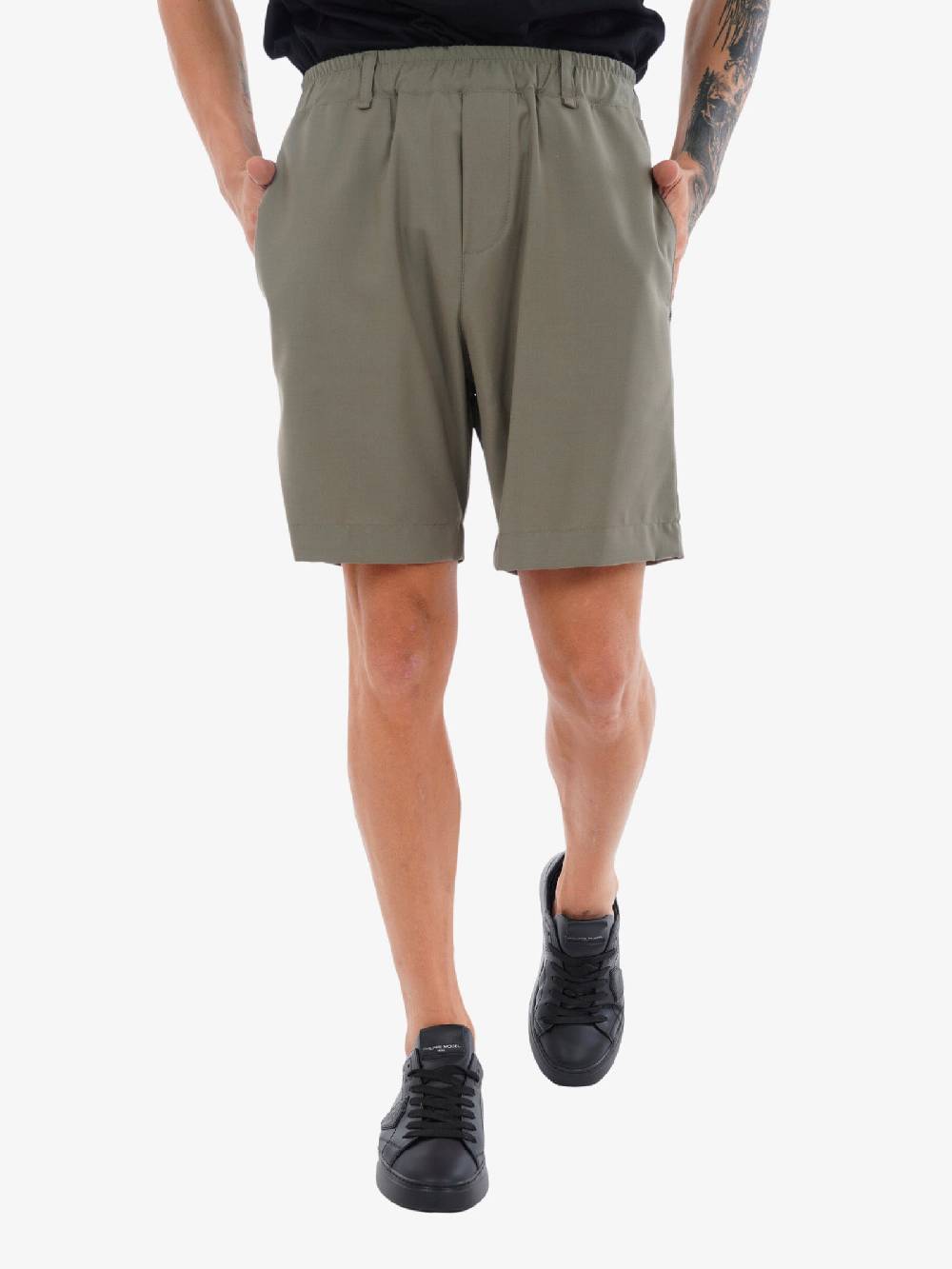 PRIME Bermuda AG6325 Uomo Con Elastico In Vita Verde Militare