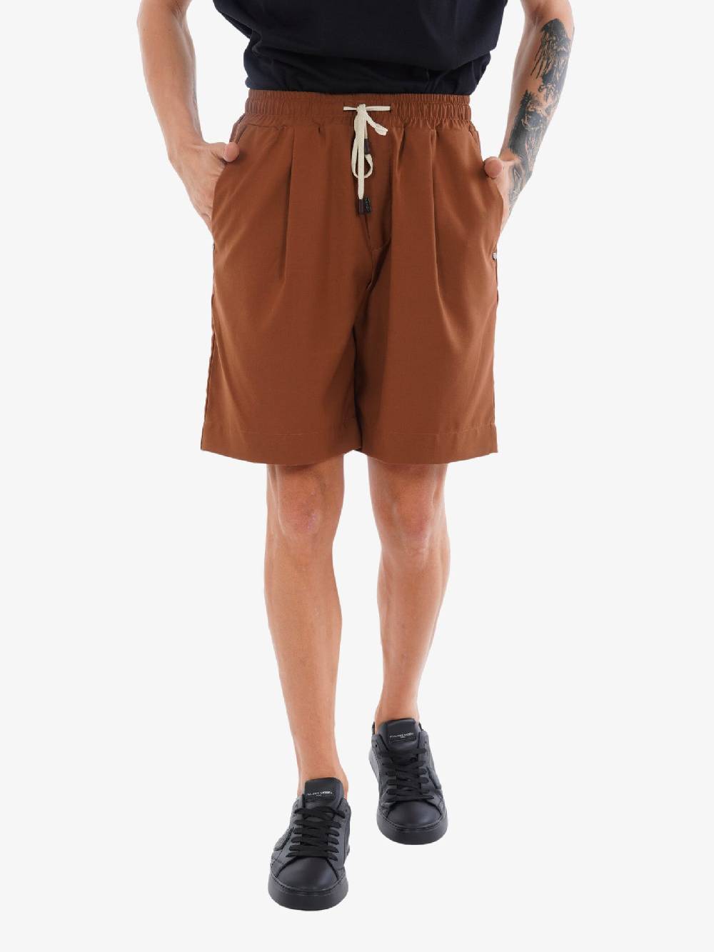 PRIME Bermuda Al Ginocchio AG4219 Uomo Marrone Elastico A Contrasto