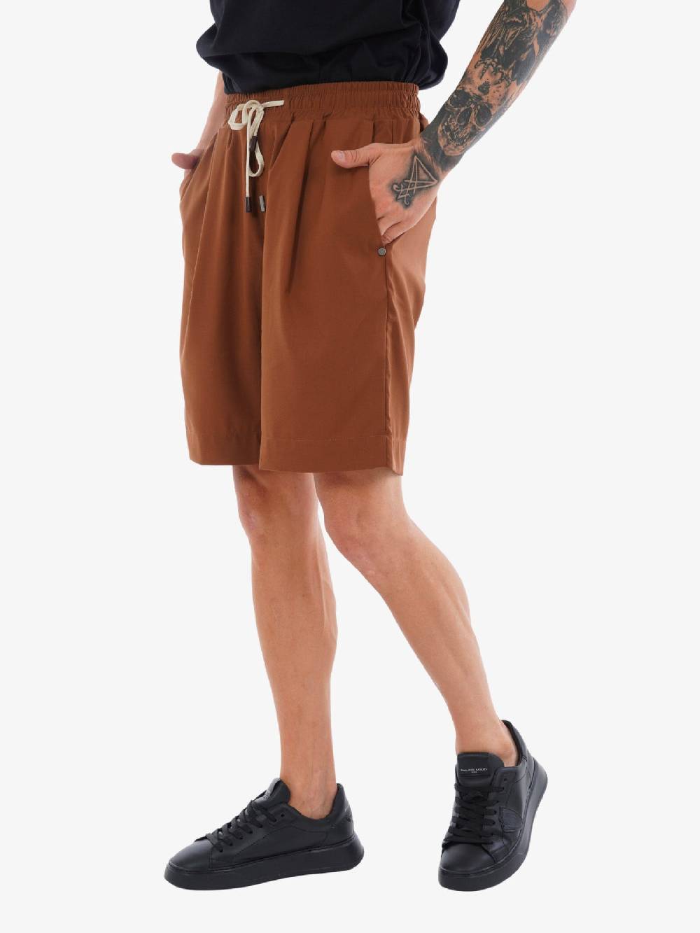 PRIME Bermuda Al Ginocchio AG4219 Uomo Marrone Elastico A Contrasto