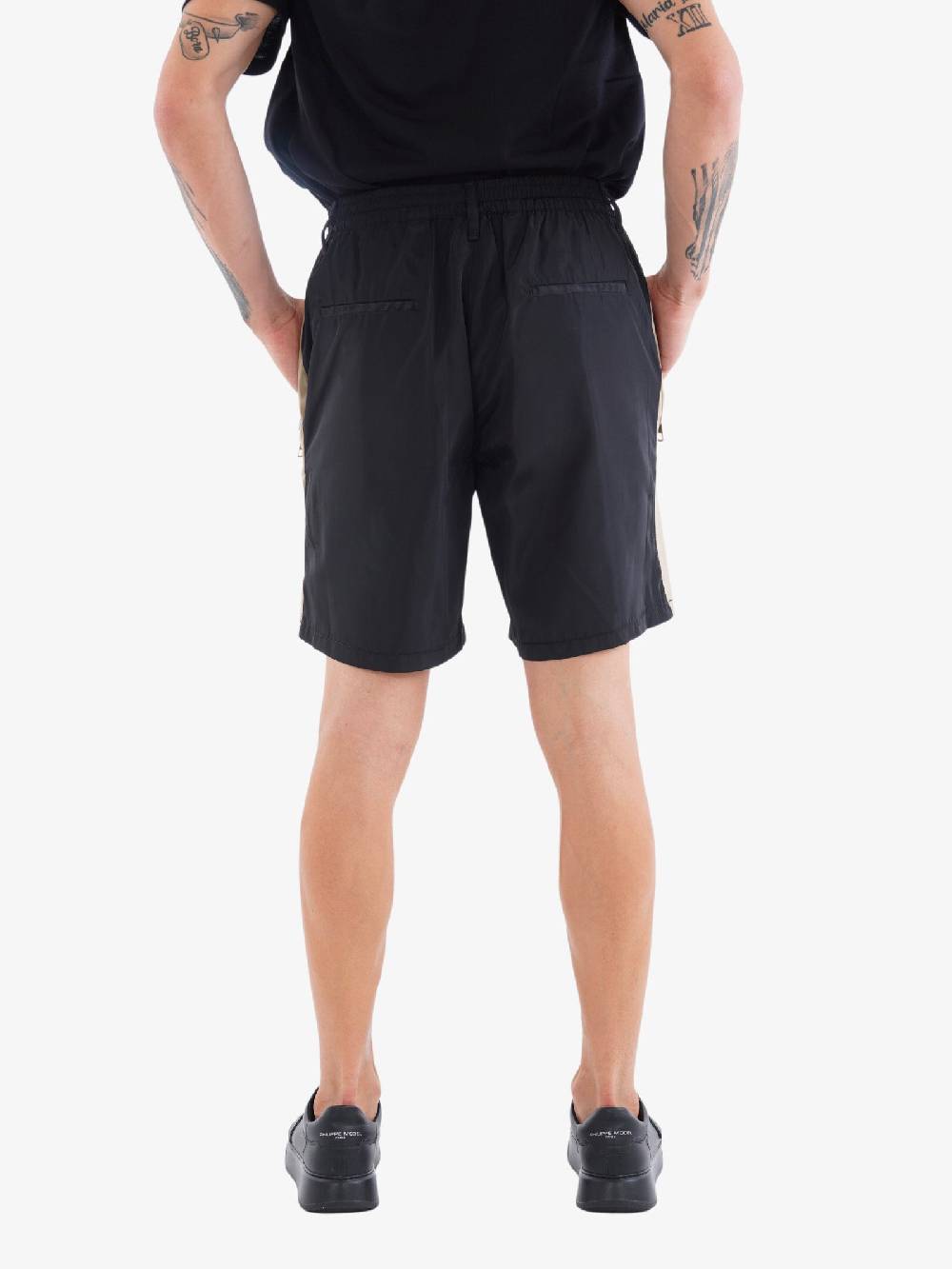 YES LONDON Bermuda Bicolore XS4185 Uomo In Cotone Beige/nero Tasca Con Zip