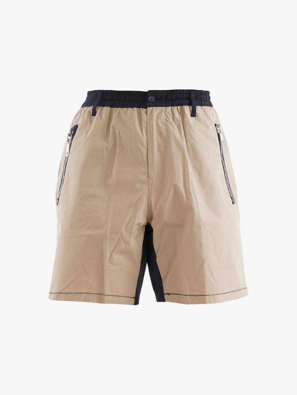 YES LONDON Bermuda Bicolore XS4185 Uomo In Cotone Beige/nero Tasca Con Zip