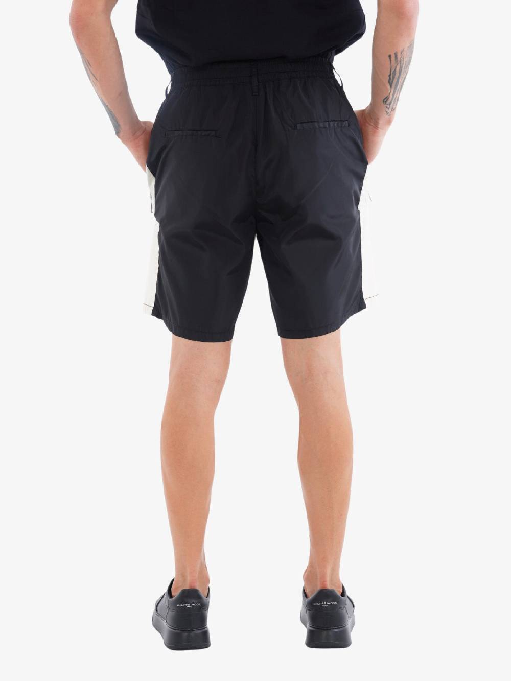 YES LONDON Bermuda Bicolore XS4185 Uomo In Cotone Bianco/nero Tasca Con Zip