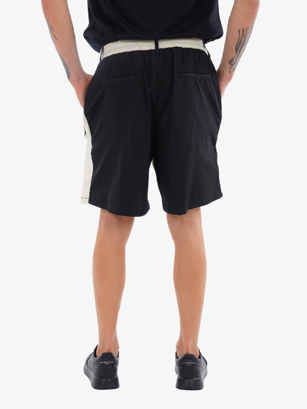 YES LONDON Bermuda Bicolore XS4185 Uomo In Cotone Nero/bianco Tasca Con Zip