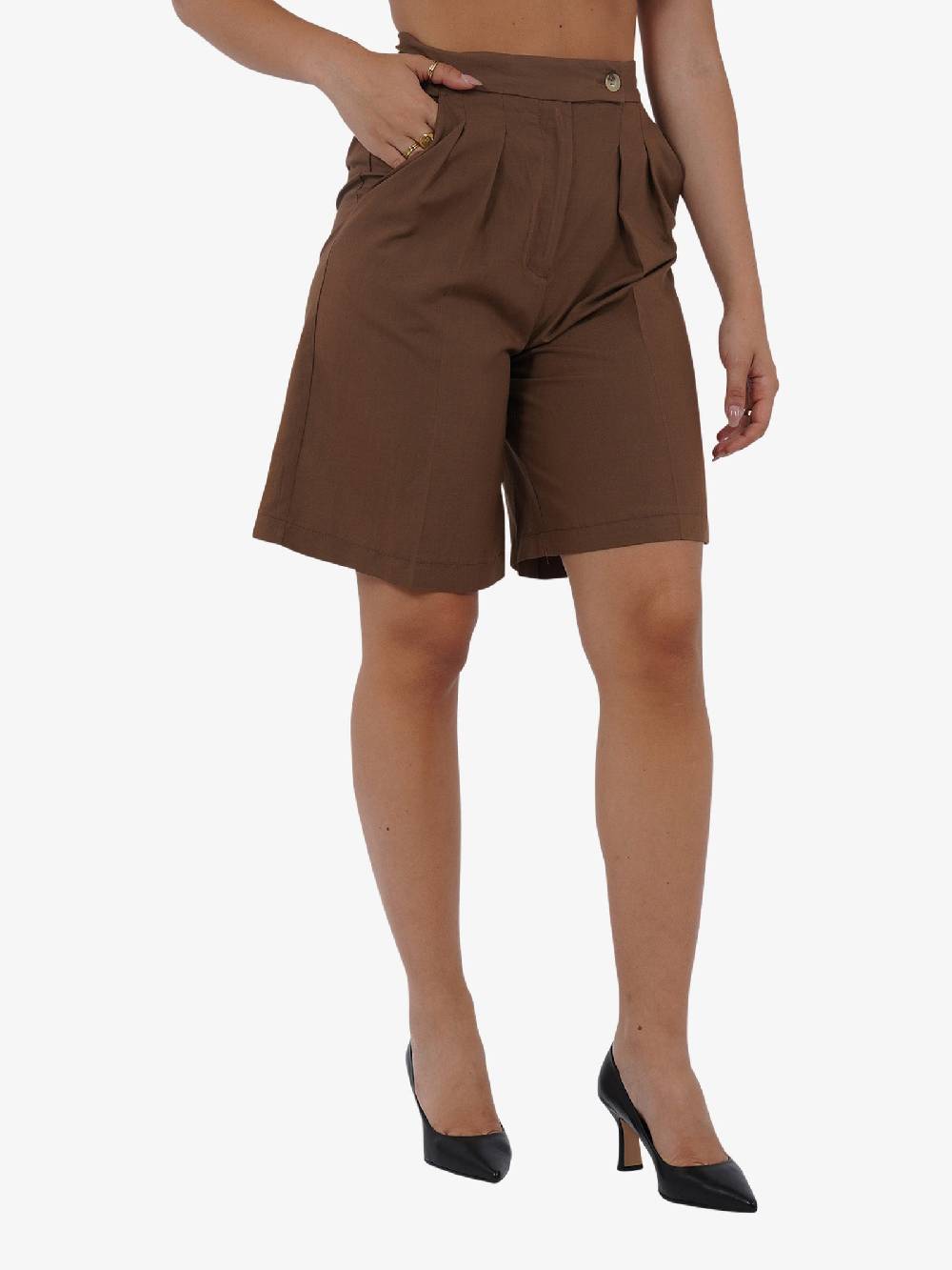 VICOLO Bermuda Con Pieghe TB1568 Donna Viscosa Marrone
