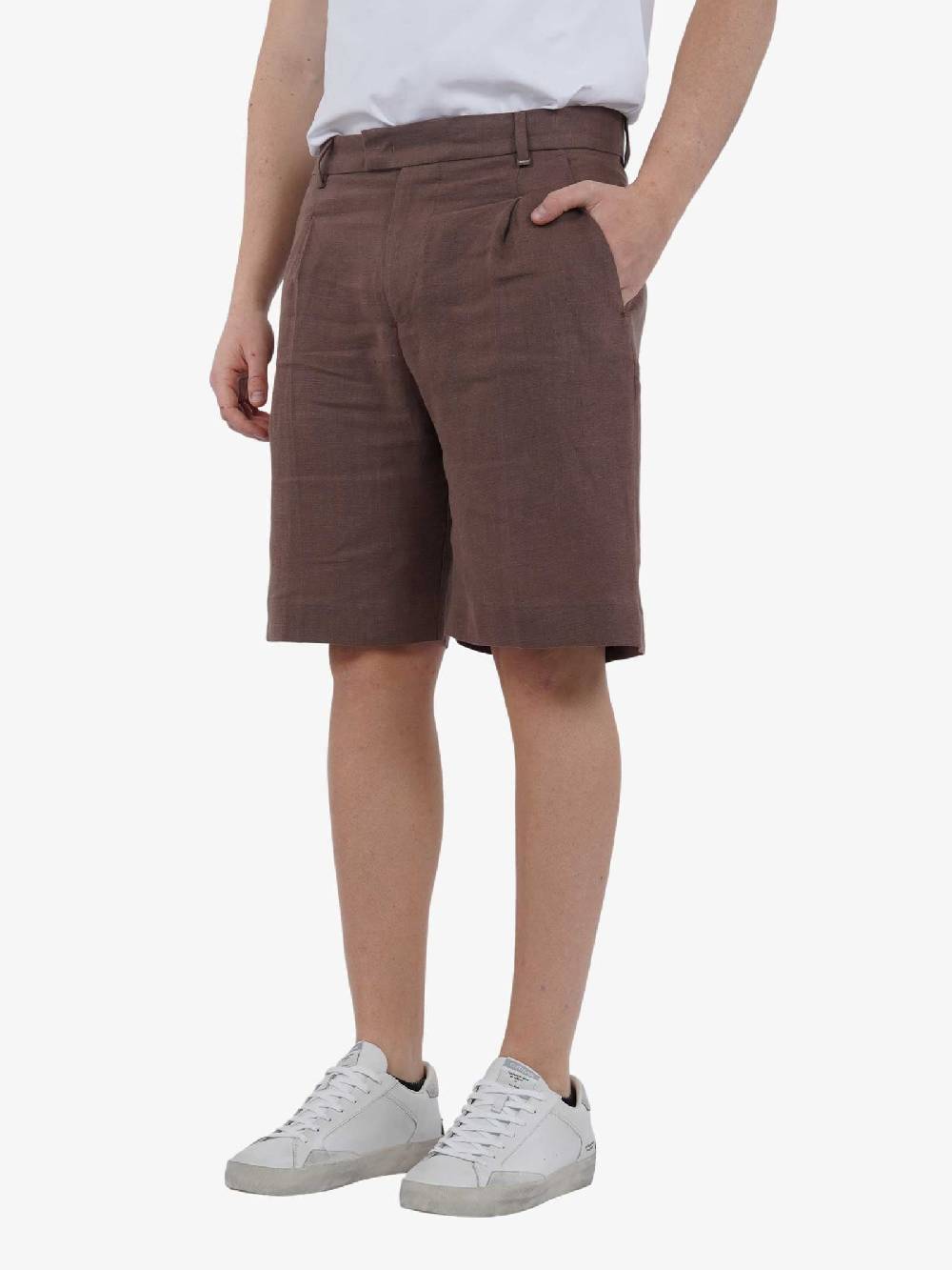 I'M BRIAN Bermuda Con Pinces BE2833 Uomo Lino Marrone